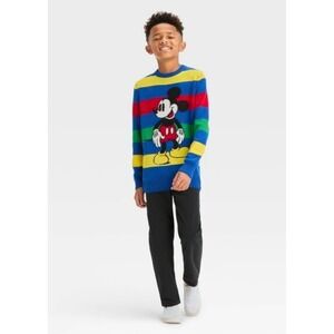 NWT Disney 100 Mickey Mouse Retro Striped Sweater Kids Size M Blue 2YBDNY5072